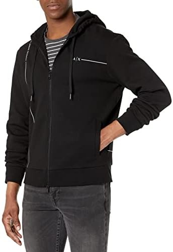 A|X ARMANI EXCHANGE 男士有機棉線性圖案連帽運動衫