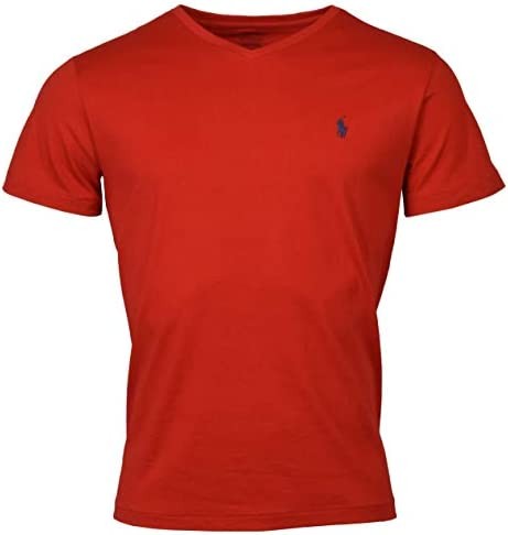 Polo Ralph Lauren Men's Classic Fit V-Neck T-Shirt, Red / Navy Pony, X-Large