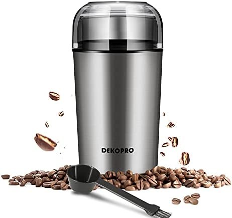 DEKOPRO Electric Coffee Grinder for Beans & Spice Grinder with Removable Grinding Chamber, Stainless Steel Blades Portable Size Easy On/Off, Cleaning Brush Included