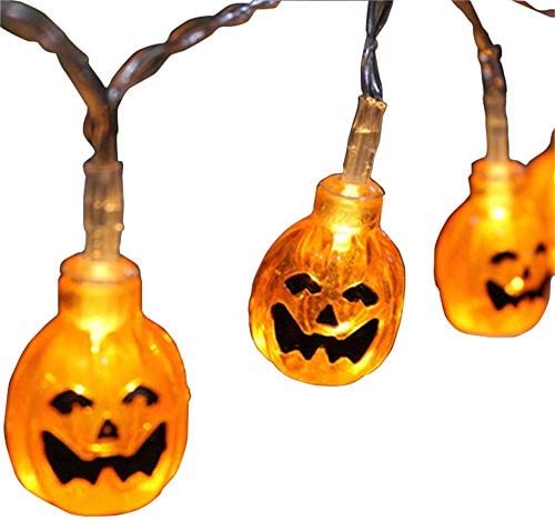 LEKIBOP Battery Powered Halloween String Lights, 5Ft 8.2Ft 16.5Ft Pumpkin Lantern Halloween Lights Decoration, Spooky Halloween Lights for Party Patio Indoor Outdoor (5FT-10 LED)