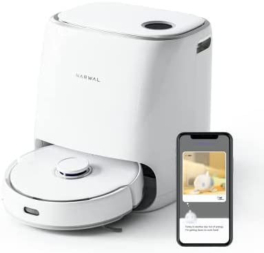 Narwal Freo Robot Vacuum and Mop Combo, Robot Mop and Vacuum with Auto Mop Washing & Drying, Dirt Sense Ultra Clean, Auto Add Cleaner, LCD Display, Smart Swing, Arcuate-Route, Wifi, APP Control, White