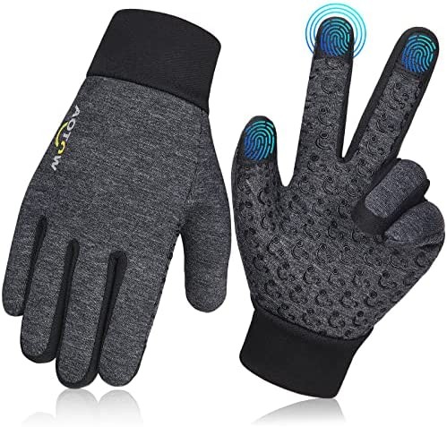 Kids Winter Touchscreen Running Gloves: Girls Boys Warm Fleece Sport Glove Aged 4-12 Childrens for Cycling Football Gray