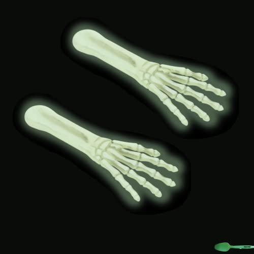FSSTAM (2) Glow in The Dark Plastic Skeleton Hands, Forearms with Stakes Yard Decor, Scary Prop Display Creepy Hand Decor, Spooky Halloween Decoration(with Exclusive FSSTAM Booskie)