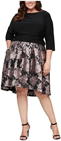 S.L. Fashions Women's Plus Size & Shine Length Ruched Neck Fitted Flare Dress