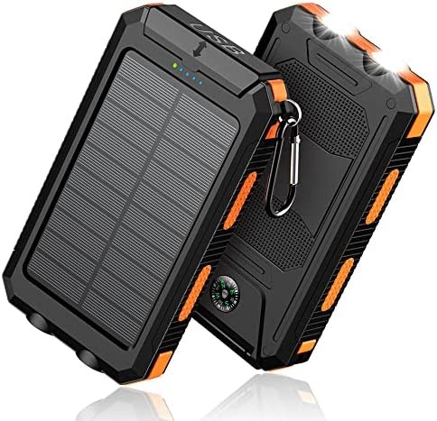 Solar-Charger-Power-Bank - 36800mAh Portable Charger,QC3.0 Fast Charger Dual USB Port Built-in Led Flashlight and Compass for All Cell Phone and Electronic Devices(Orange)