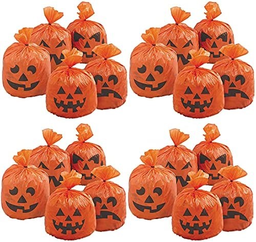 Unique 20 Count Hanging Pumpkin Leaf Bags | Halloween Yard Decoration 10" H x 7" W x .25" D | Hang in Trees for Spooky Décor Neighborhood Haunted House