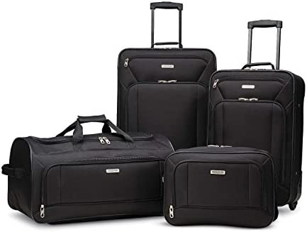 American Tourister Fieldbrook XLT Softside Upright Luggage, Black, 4-Piece Set (BB/DF/21/25)