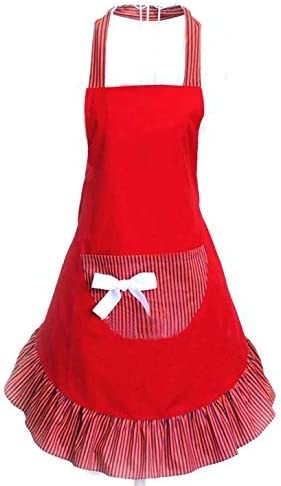Hyzrz Cute Girls Bowknot Funny Aprons Lady's Kitchen Restaurant Women's Cake Apron with Pocket (Red)