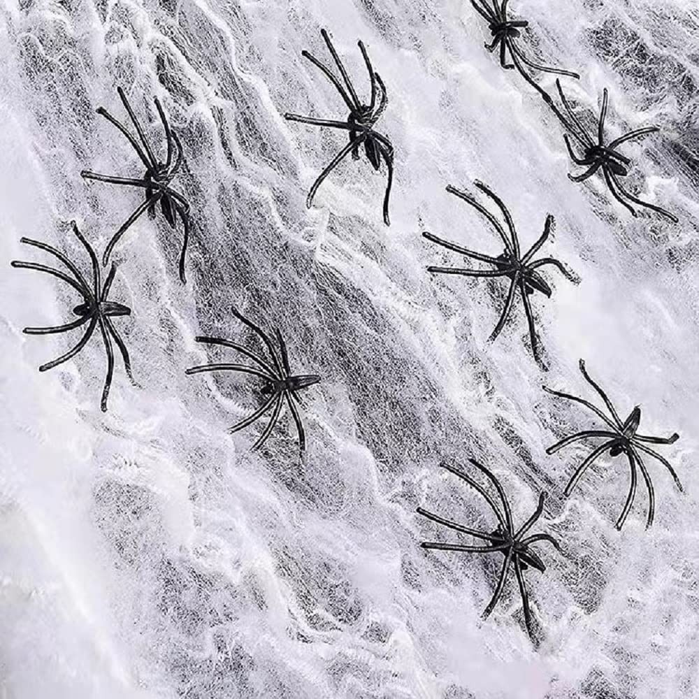 200 sqft super stretchy spider web halloween decoration with 6 fake spiders for halloween room decor and halloween outdoor decor (60g)…