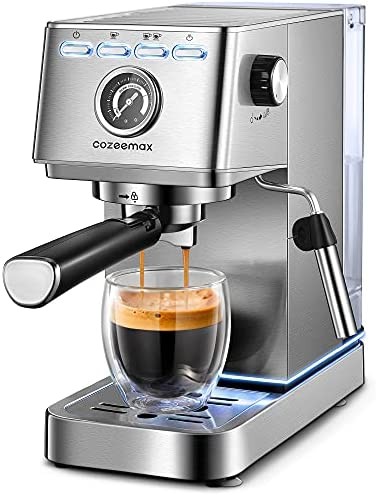 Espresso Machine, 20Bar Compact Espresso and Cappuccino Maker with Milk Frother Wand, Professional Espresso Coffee Machine for Cappuccino and Latte, Stainless Steel