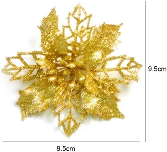 LICHUAN Artificial Christmas Flower Glitter Fake Flowers Merry Christmas Tree Decoration Home DIY Xmas Gifts Ornament Navidad 2021 (Color : Red, Size : S)