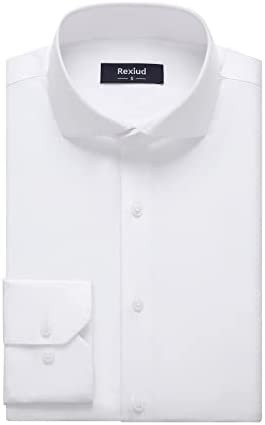 REXIUD Men's Dress Shirt Bamboo Stretch Formal Shirt Business Casual Cutaway Collar Long Sleeve Convertible Cuffs Solid