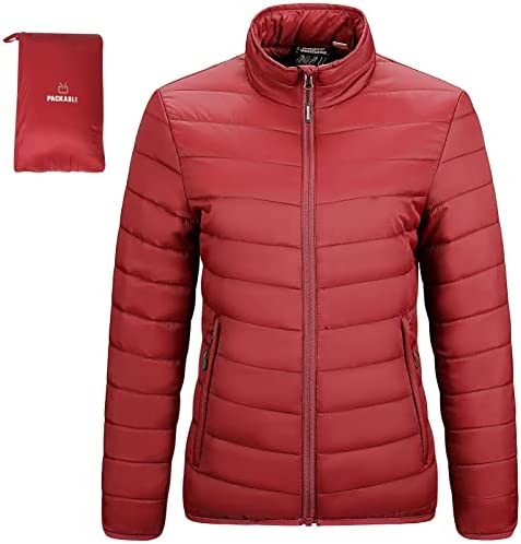 Outdoor Ventures Women's Packable Full-Zip Short Puffer Jacket Insulated Quilted Warm Lightweight Winter Coat
