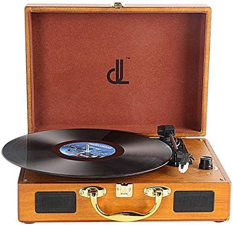 Portable Record Player for Vinyl with Speakers, Convert Vinyl to Computer, Suitcase Turntable Supports Line Out,AUX in, Earphone Jack,Replacement Needle,3-Speed,Wood