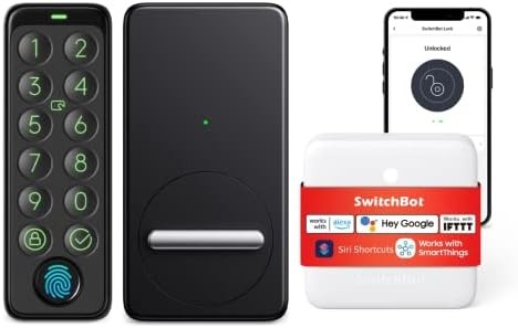 SwitchBot WiFi Smart Lock with Keypad Touch, Fingerprint Keyless Entry Door Lock, Bluetooth Electronic Deadbolt, Remote Control, IP65 Weatherproofing, Fits Your Existing Deadbolt